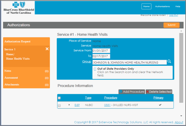 Authorization Request Service Type